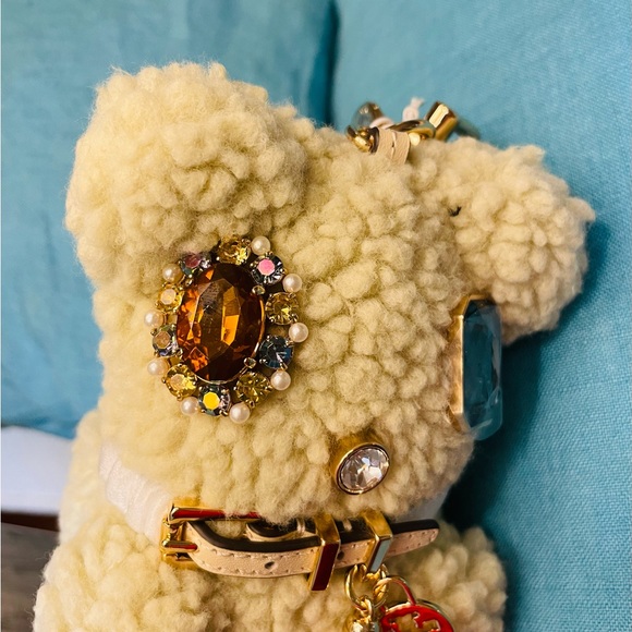 TORY BURCH bear bag charm key ring fob faux shearling mismatched jeweled eyes - Picture 7 of 15